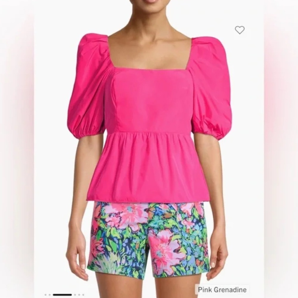 Lilly Pulitzer Pink Puff Sleeve Peplum Blouse